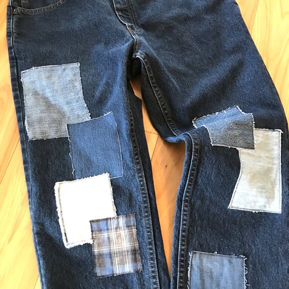 Men’s Patchwork Jeans, Size 34-30: Urban Pipeline, Denim Patches, Hippie Pants - Picture 5 of 10